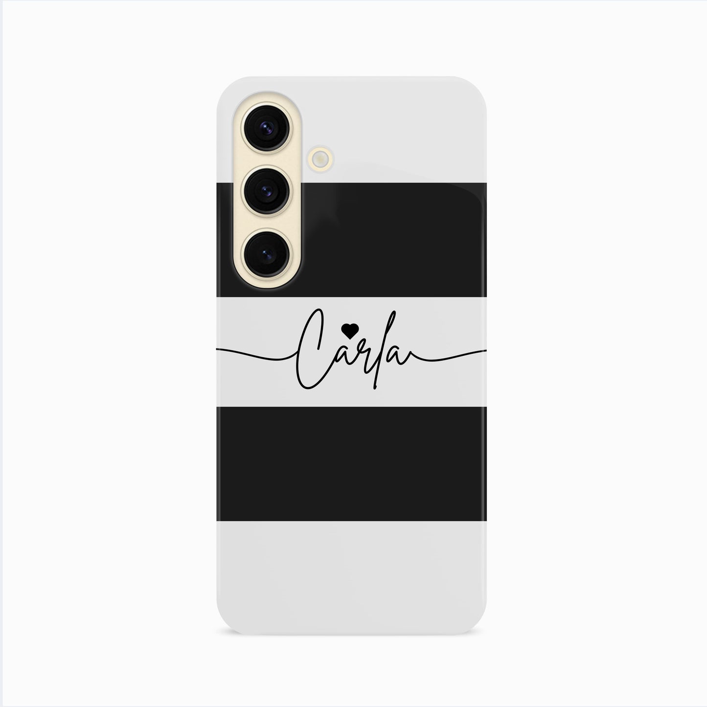 Personalised Name & Heart Black Stripe Case Samsung Galaxy S24 Phone Case