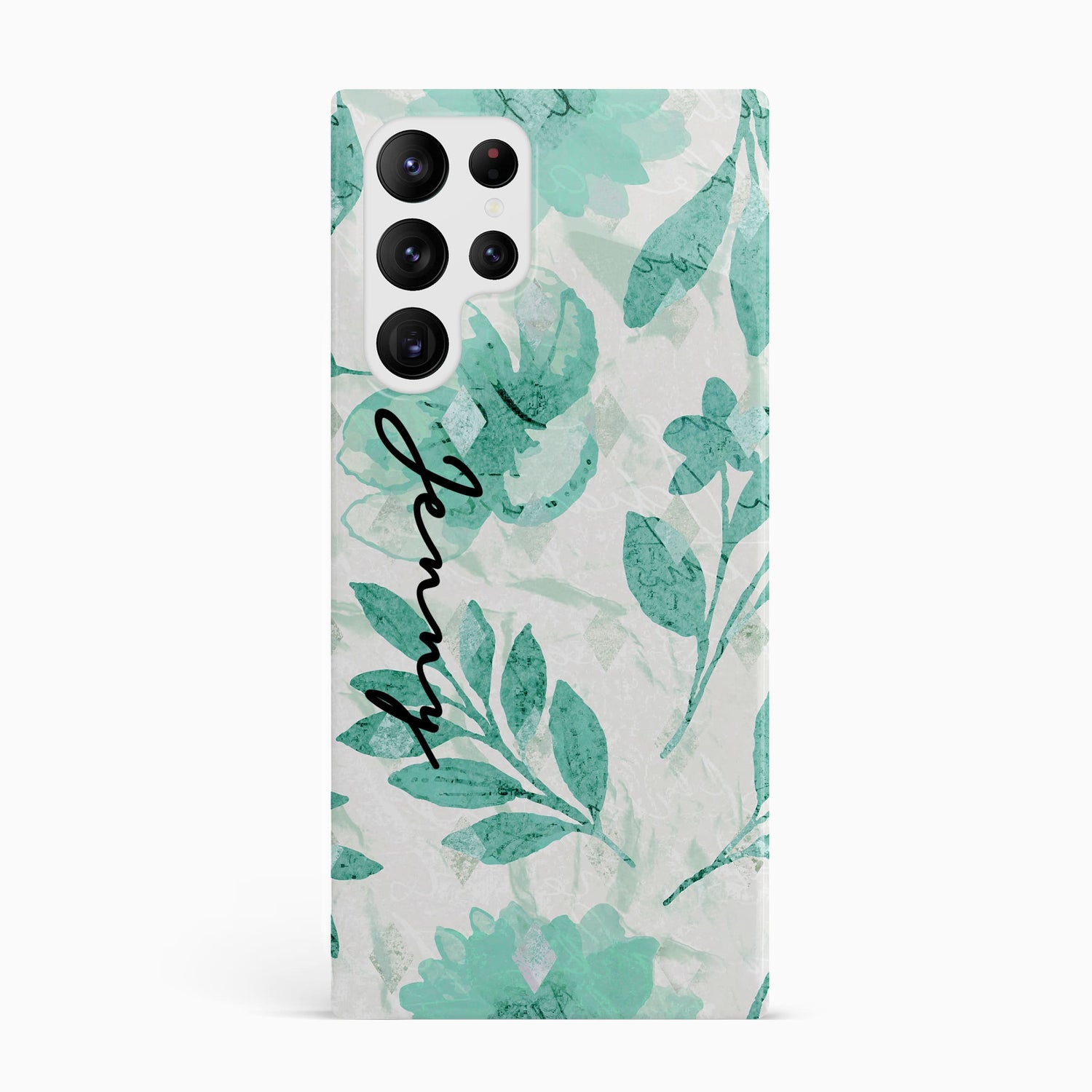 Personalised Name Green Floral Print Case Samsung Galaxy S23 Ultra Phone Case