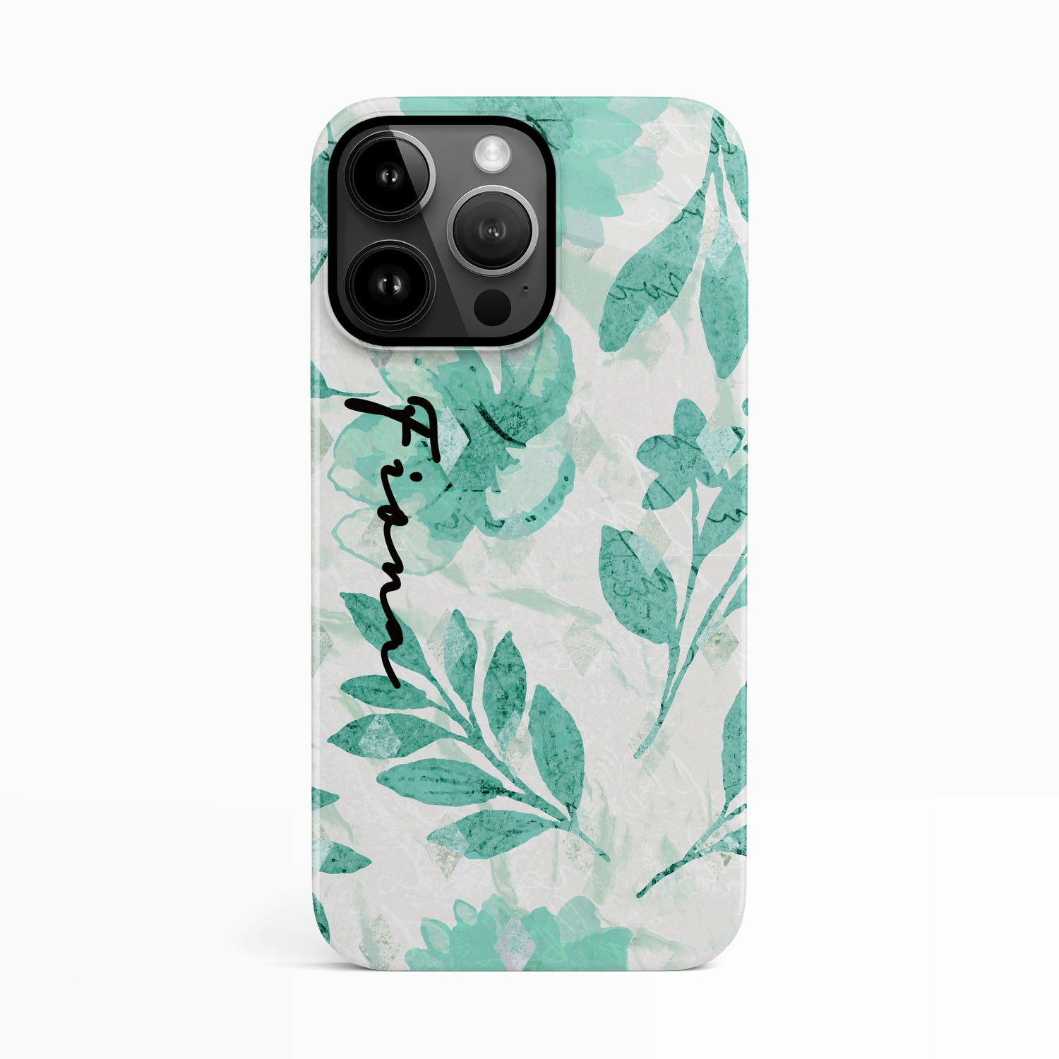 Personalised Name Green Floral Print Case iPhone 14 Phone Case