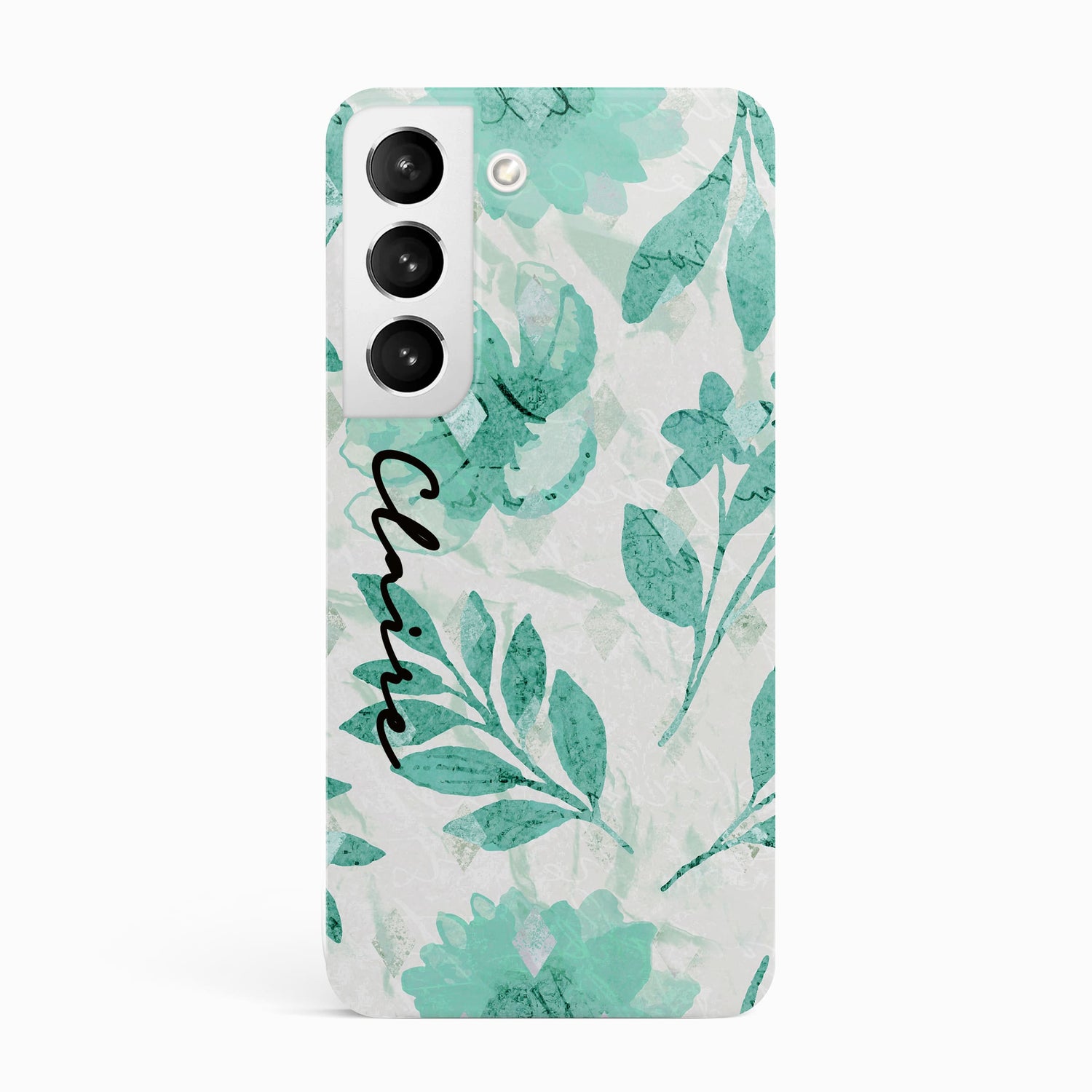 Personalised Name Green Floral Print Case Samsung Galaxy S23 Phone Case