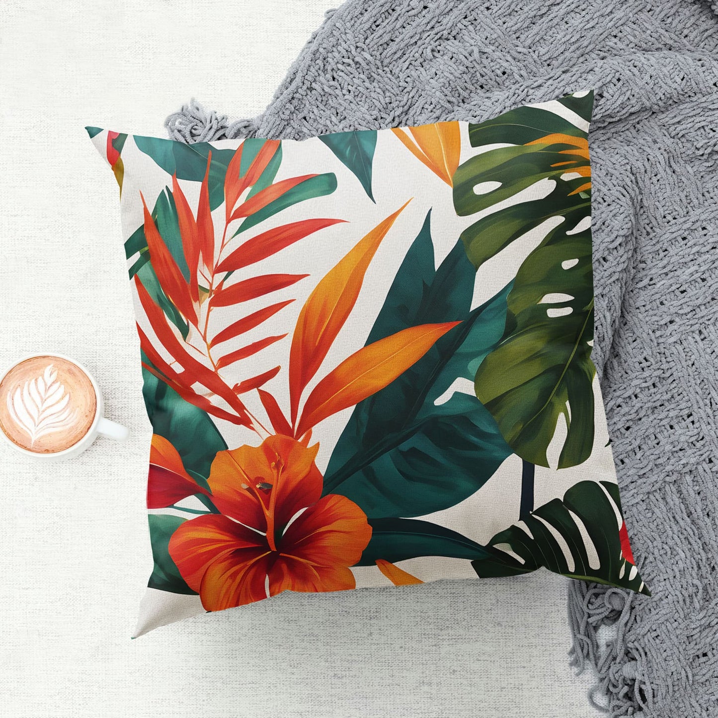 Tropical Floral Print Large 45cm Cushion  Cushion