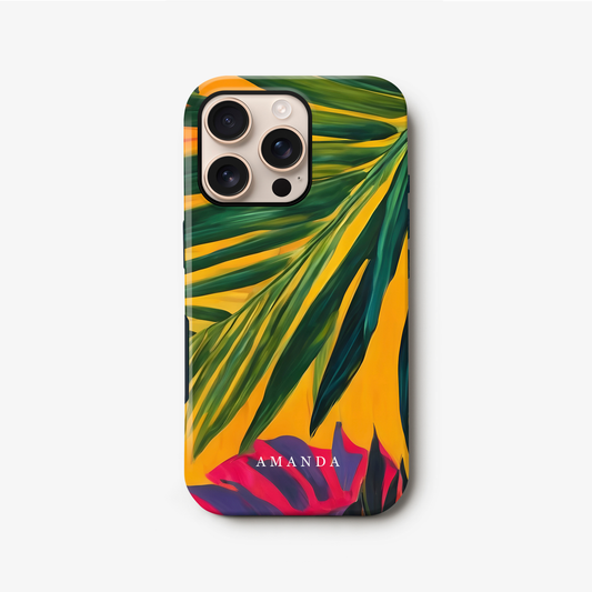 Tropical Leaf Print Custom Name Case iPhone 16 Phone Case