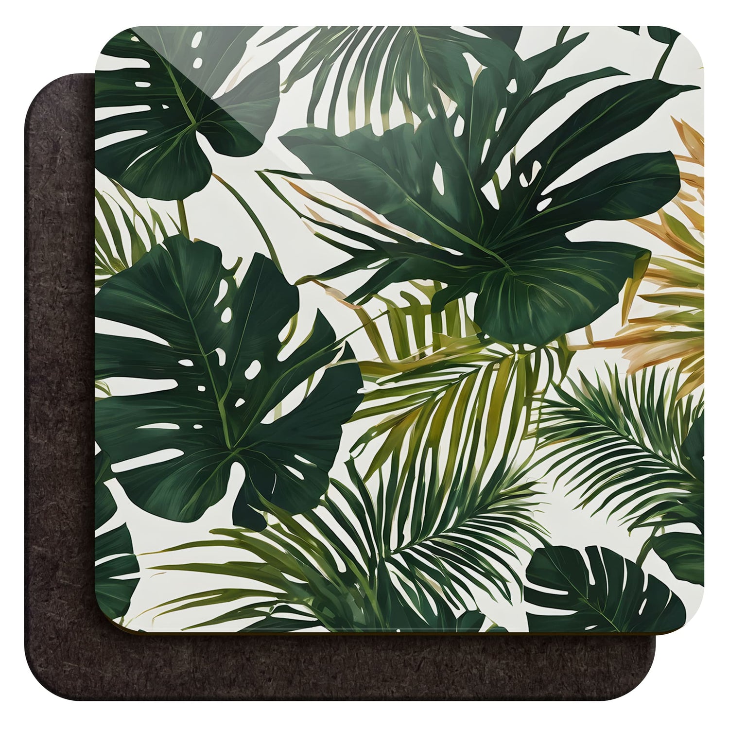 Tropical Palm Leaf Print Coaster Set Palm Leaves Coaster