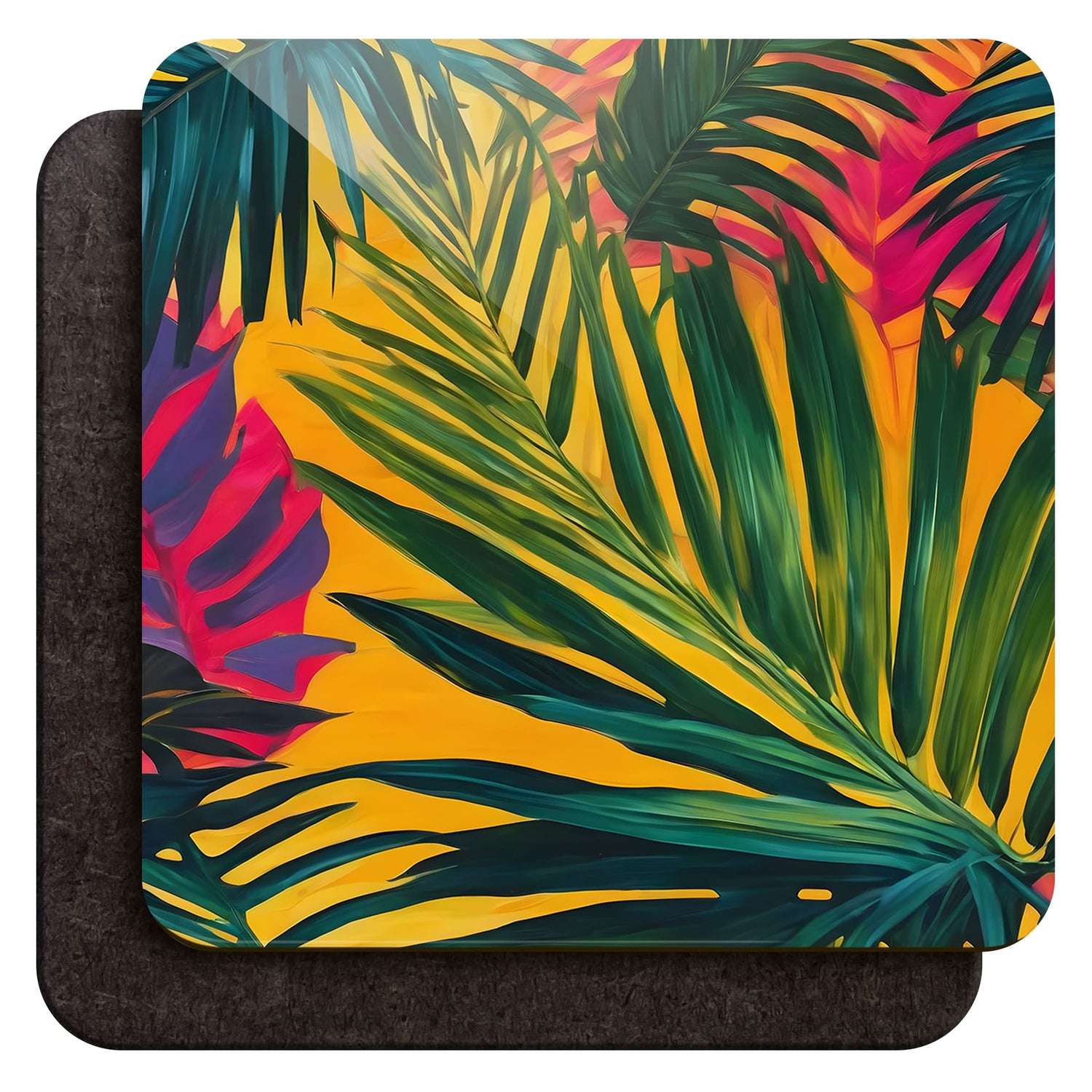 Tropical Palm Leaf Print Coaster Set Rainbow Tropical Coaster