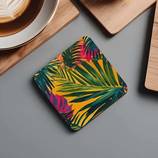 Tropical Palm Leaf Print Coaster Set  Coaster