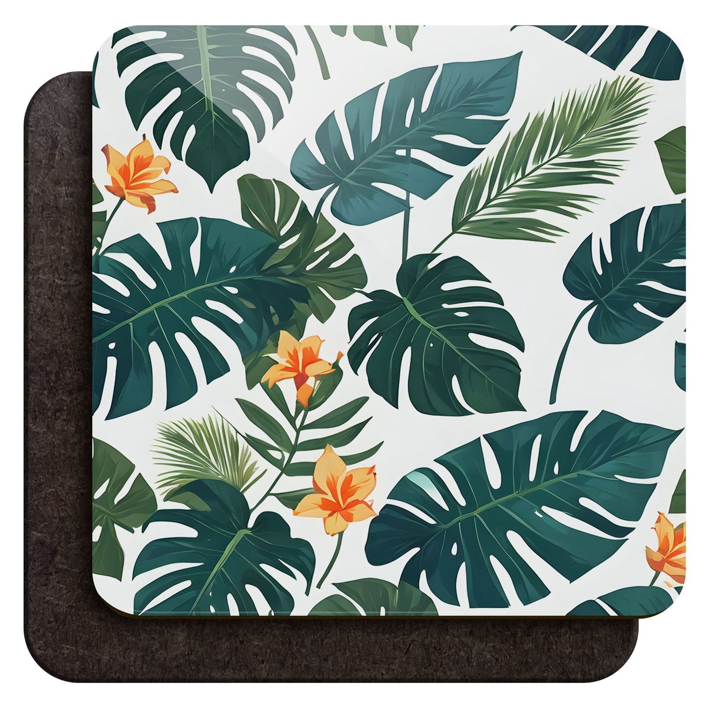 Tropical Palm Leaf Print Coaster Set