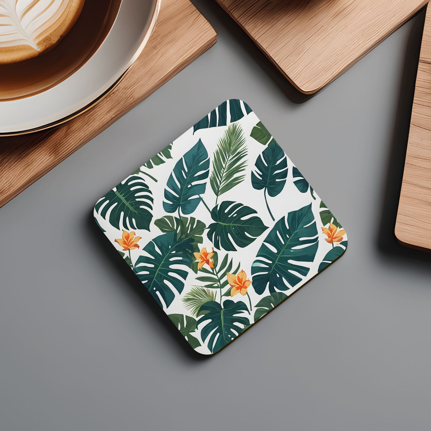 Tropical Palm Leaf Print Coaster Set