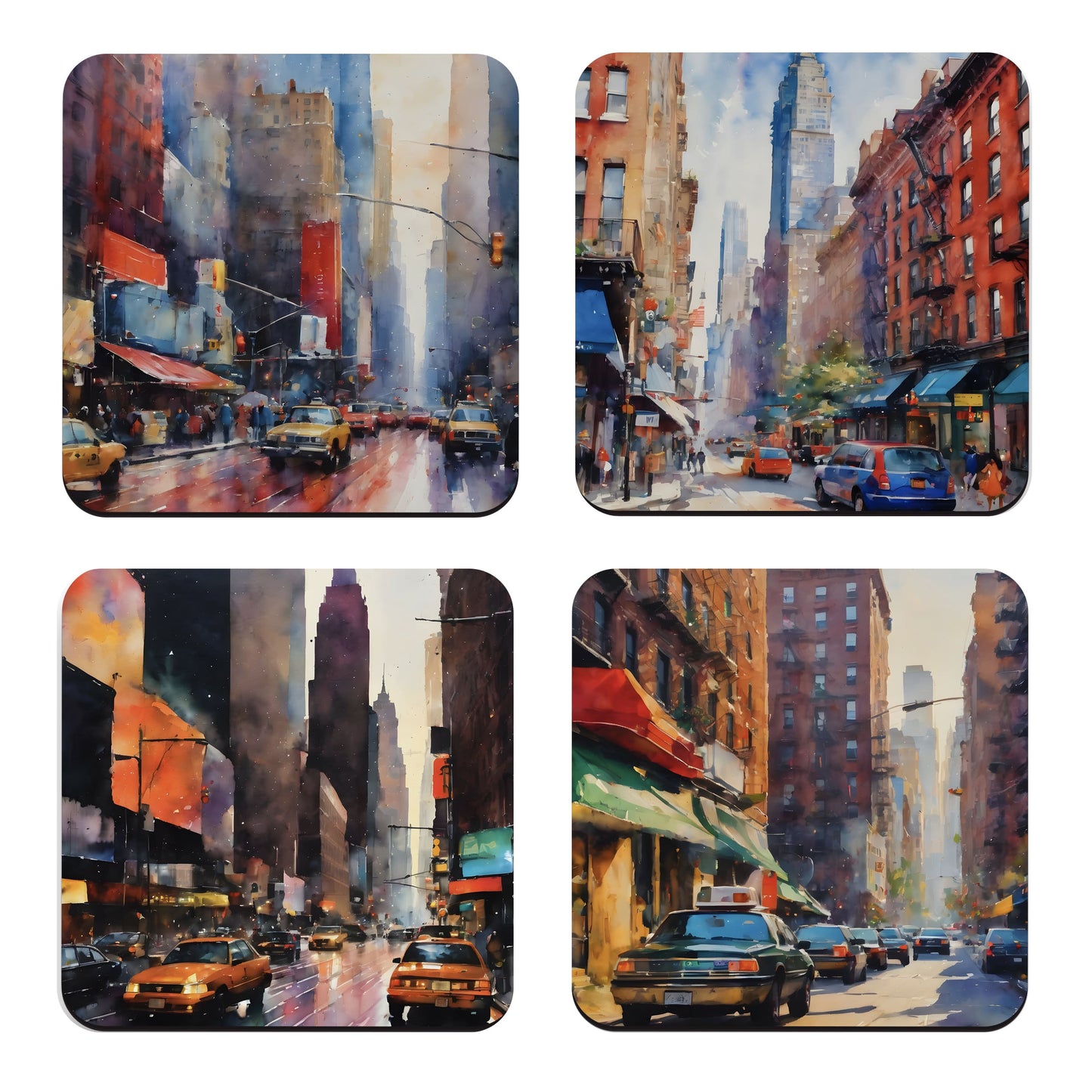 Watercolour New York Art 4 x Coaster Set