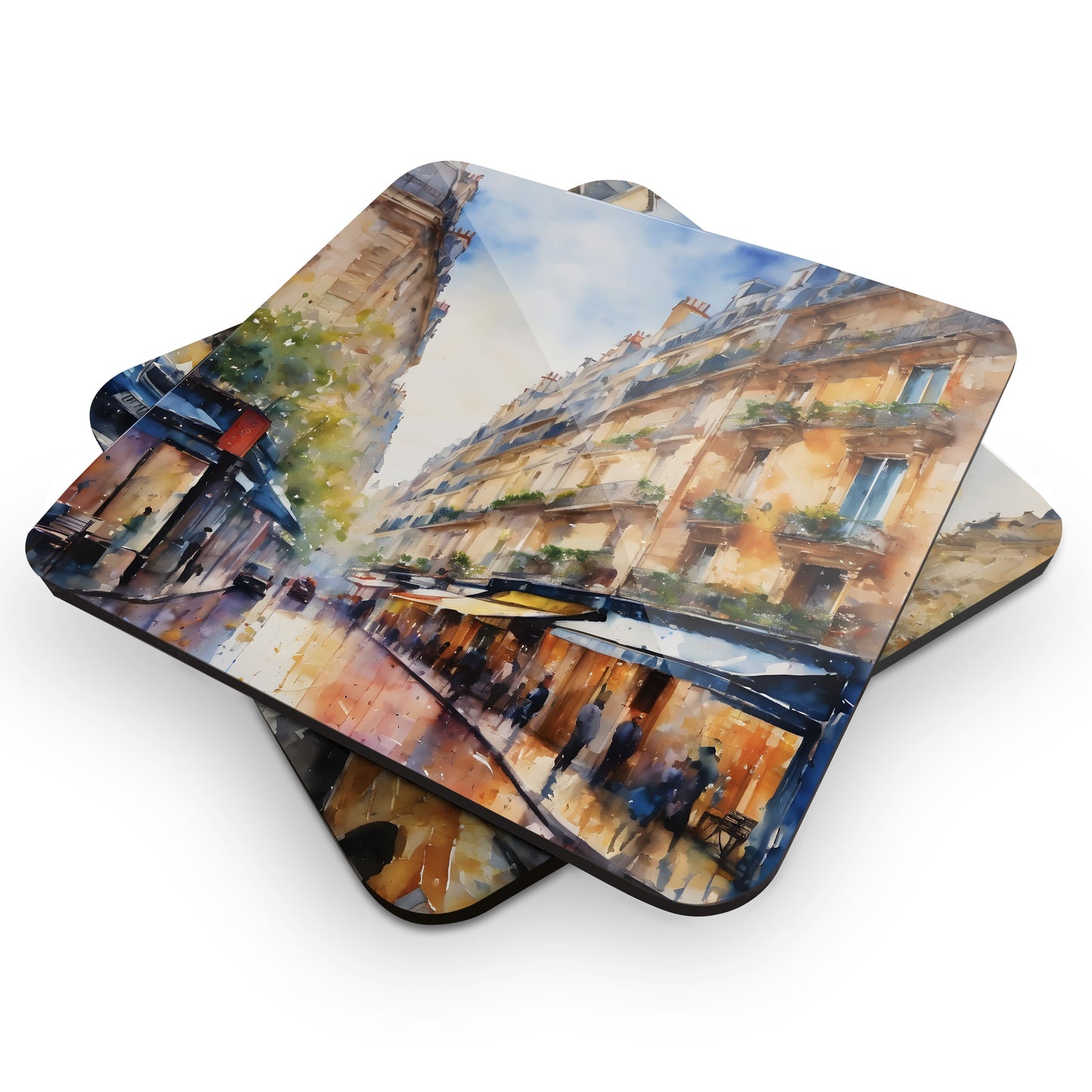 Watercolour Paris Art 4 x Coaster Set