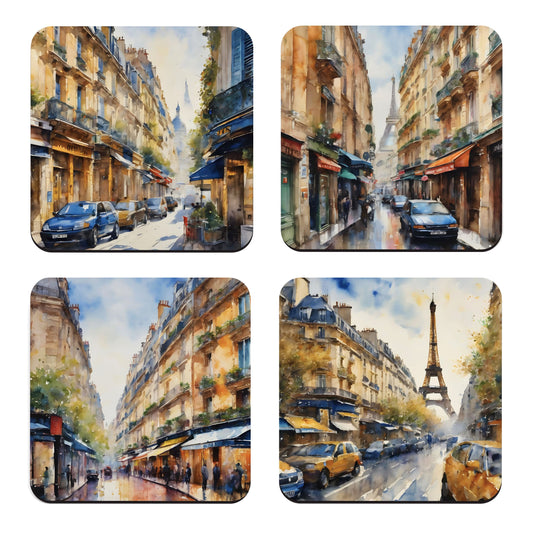 Watercolour Paris Art 4 x Coaster Set