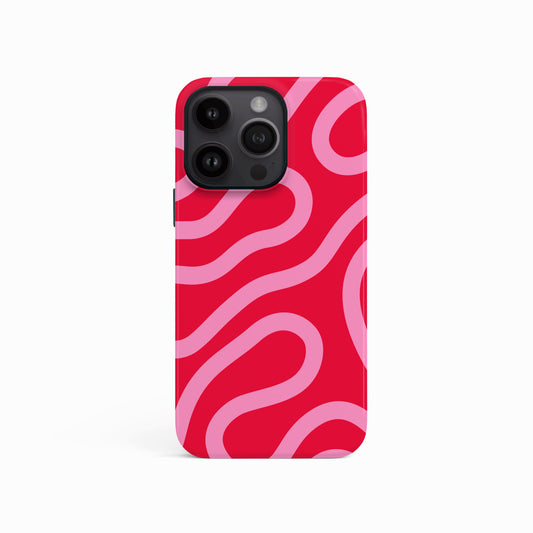 Red and Pink Wavy Lines Case iPhone 15 Phone Case