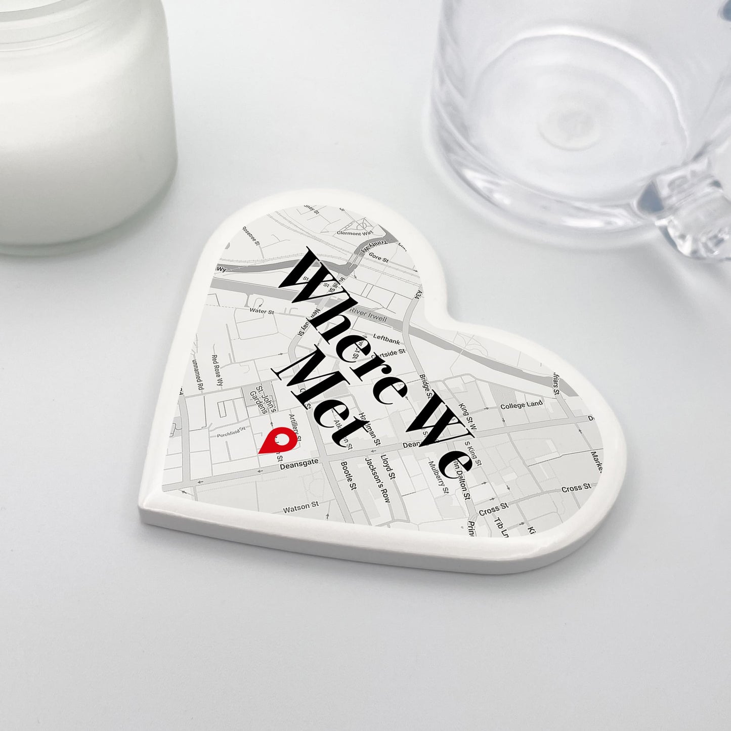 Custom Where We Met Map Ceramic Coaster Coaster