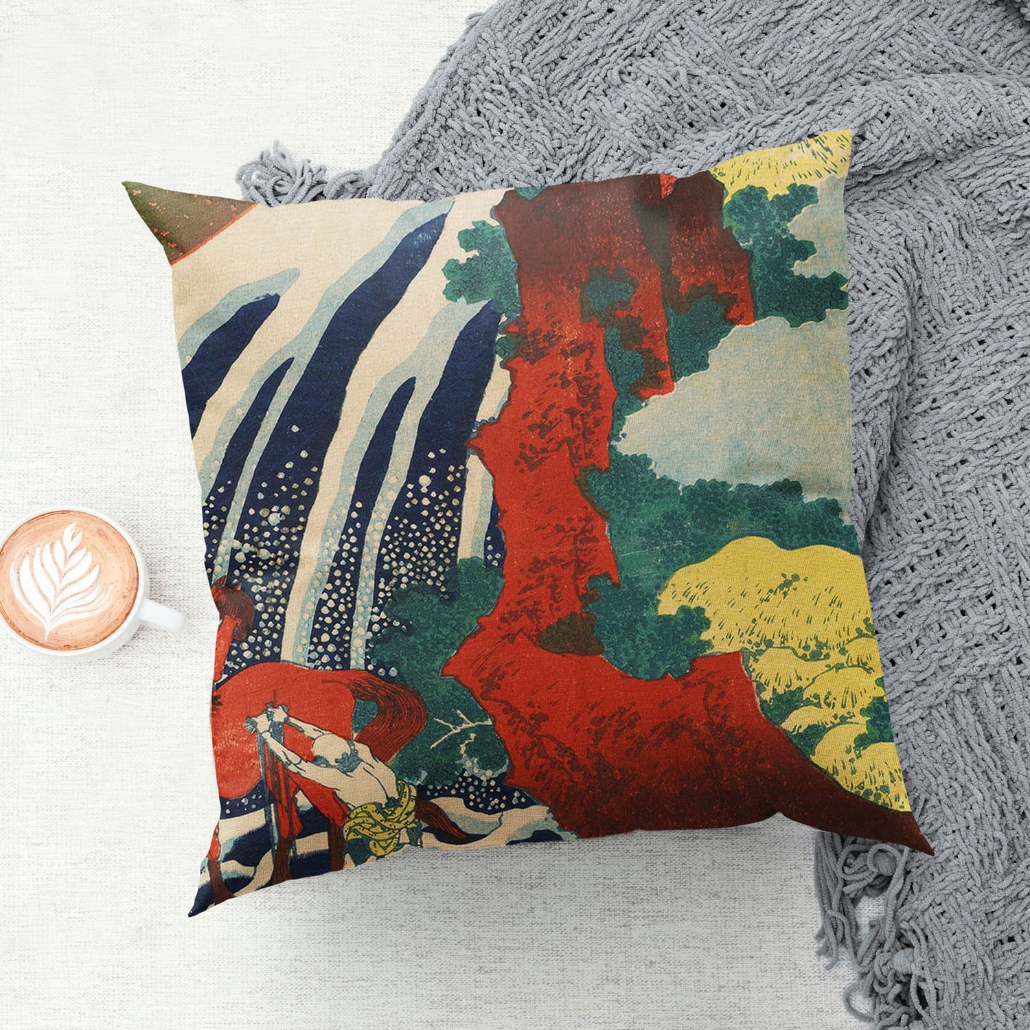 Yoshitsune Falls Japanese Art Cushion  Cushion