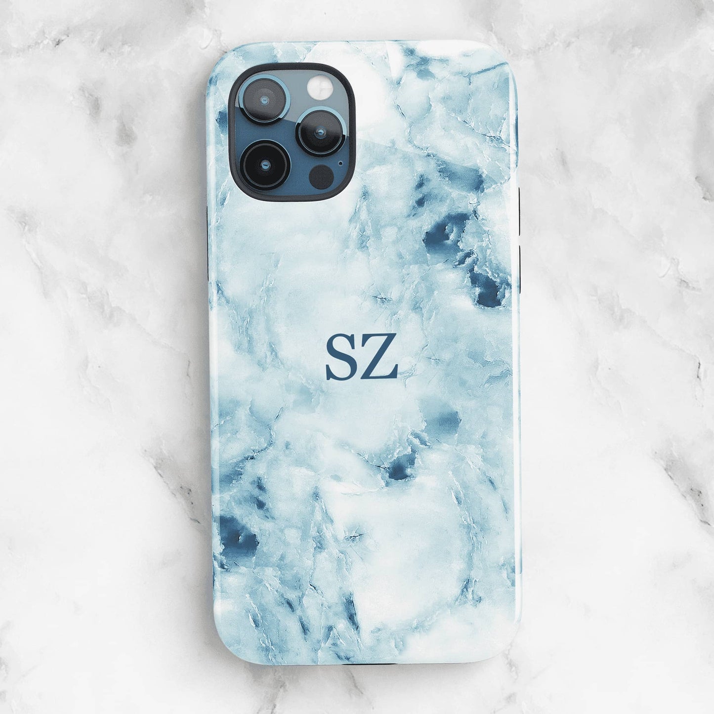 Blue Marble Personalised Initials Phone Case iPhone 13 Phone Case