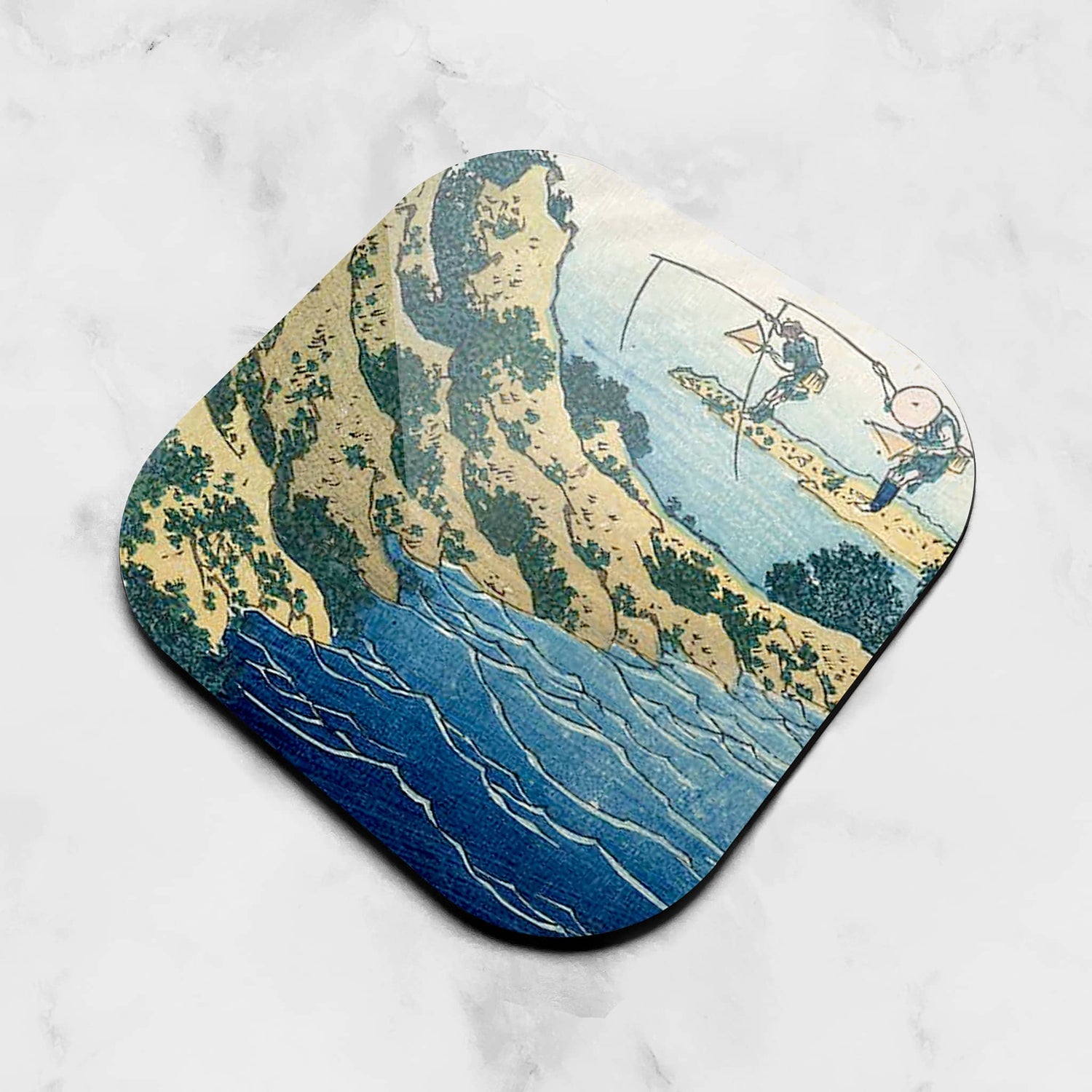 Hokusai Japanese Ocean Art Coaster Gift Set 4 x Fly Fishing Coaster