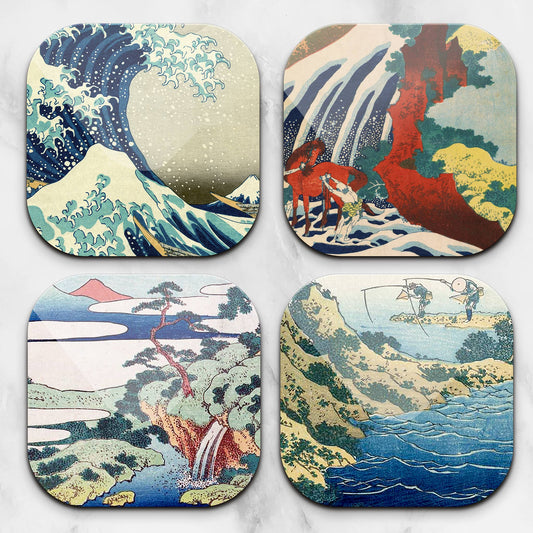 Hokusai Japanese Ocean Art Coaster Gift Set 4 x Assortment Coaster