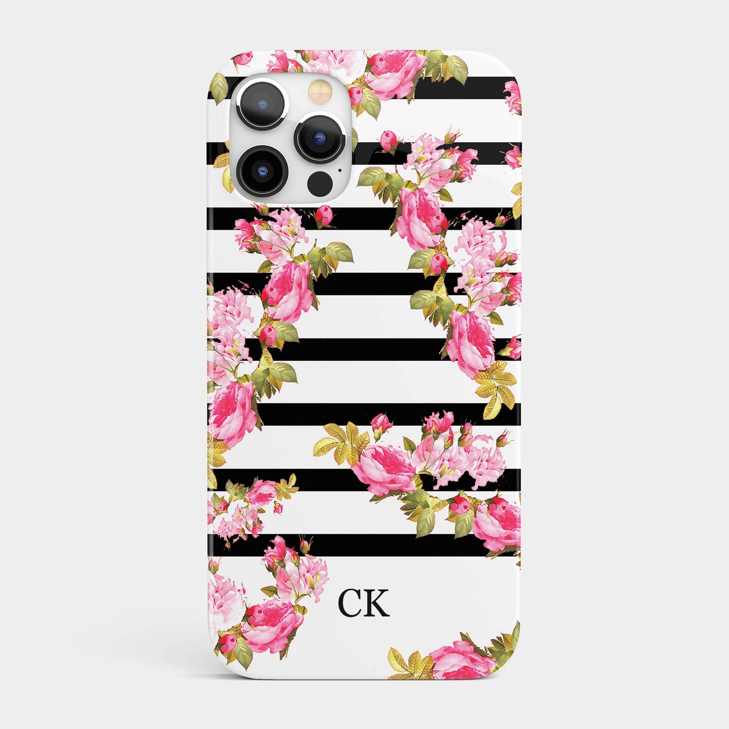 Floral Stripe Personalised Initials Phone Case iPhone 13 Phone Case