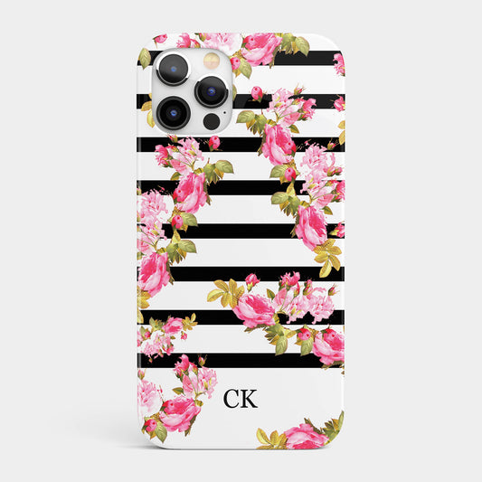 Floral Stripe Personalised Intitials Phone Case iPhone 13 Phone Case