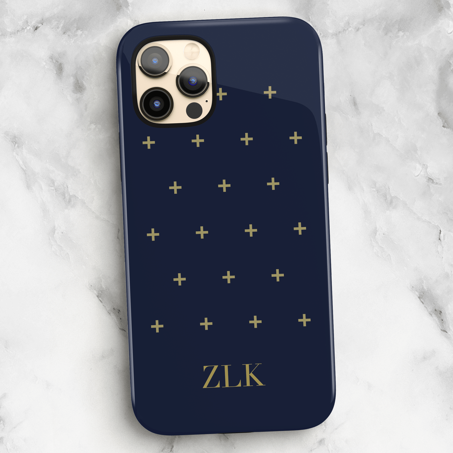 Navy Gold Cross Pattern Personalised iPhone Case  Phone Case