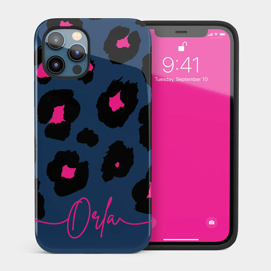 Personalised Navy Blue Leopard Print Phone Case iPhone 13 Phone Case