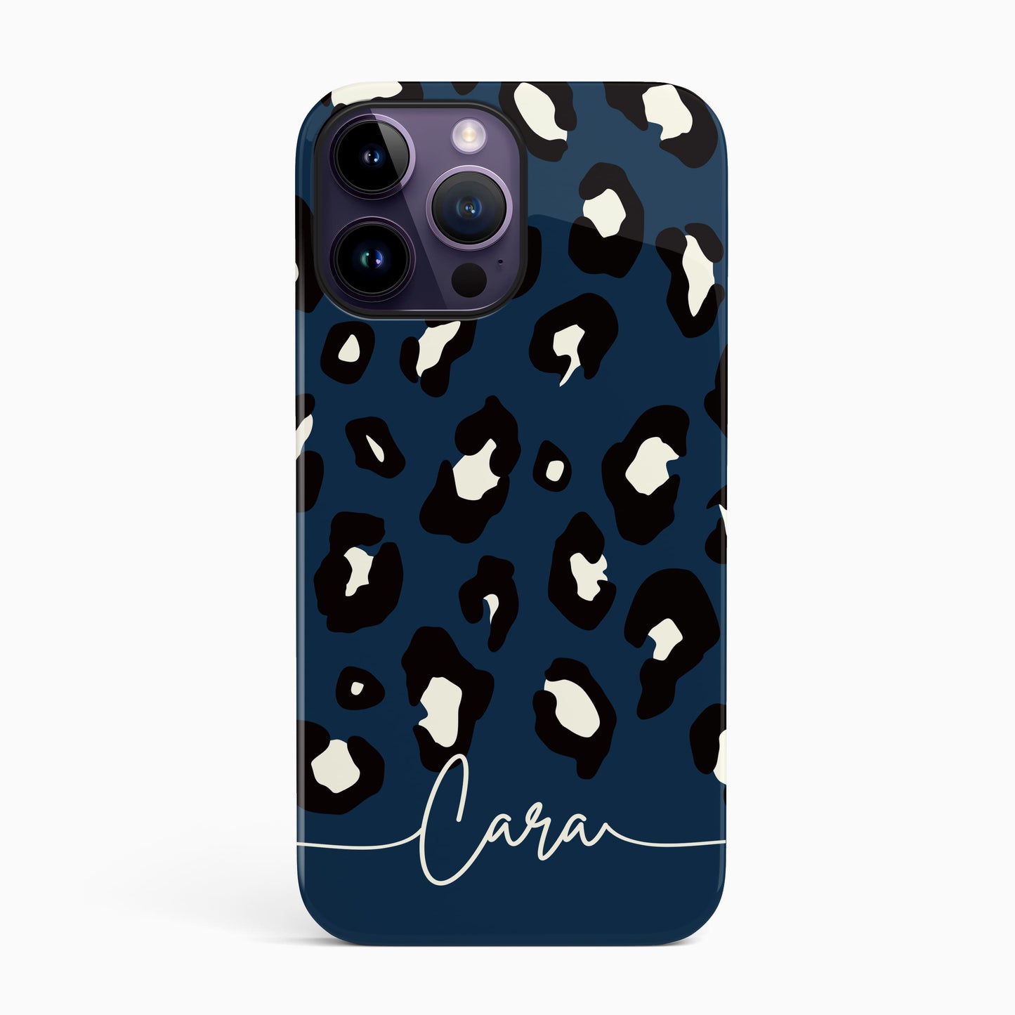 Dark Blue Custom Name Leopard Print Pattern Phone Case iPhone 14 Phone Case