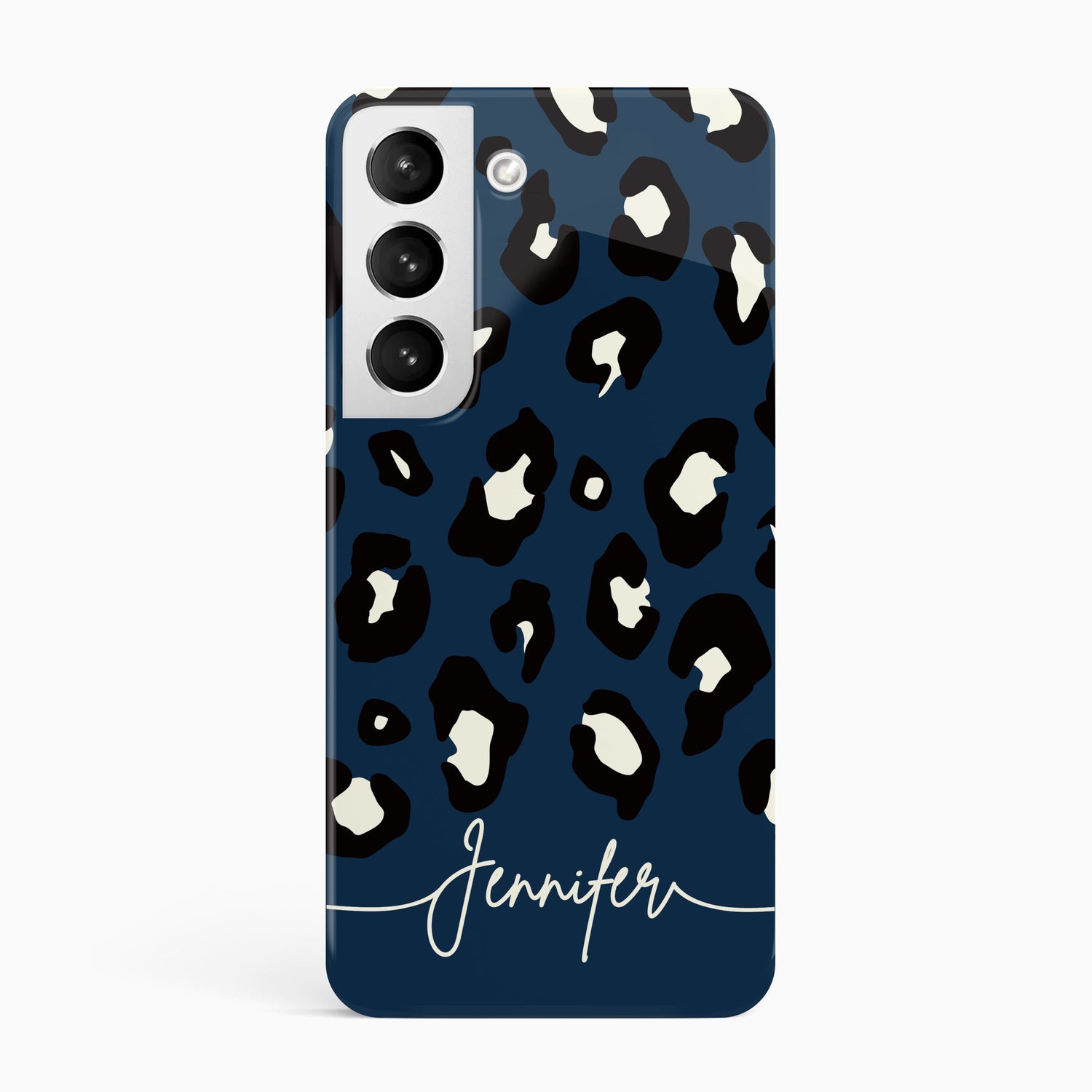 Dark Blue Custom Name Leopard Print Pattern Phone Case Samsung Galaxy S22 Phone Case