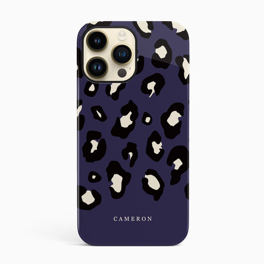 Dark Purple Custom Name Leopard Print Pattern Phone Case iPhone 14 Phone Case