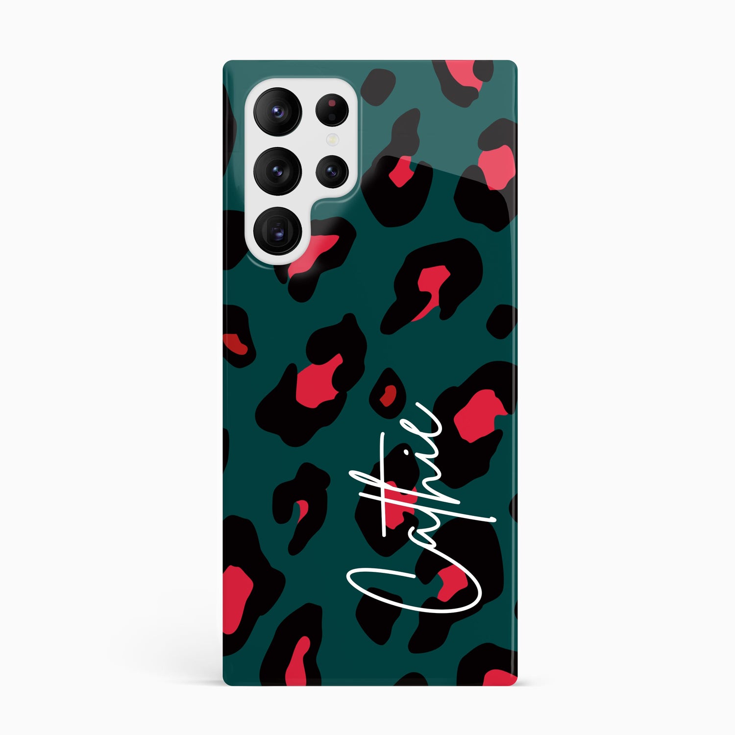 Personalised Forest Green Leopard Print Phone Case Samsung Galaxy S22 Ultra Phone Case