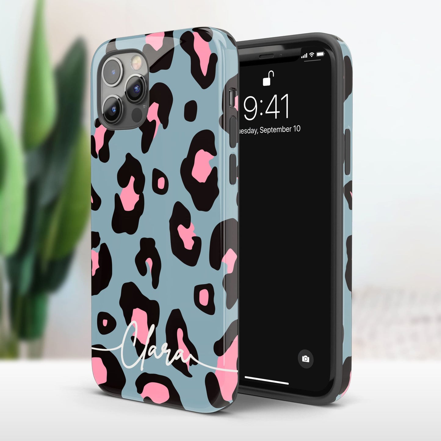 Light Blue and Pink Leopard Print Custom Phone Case  Phone Case