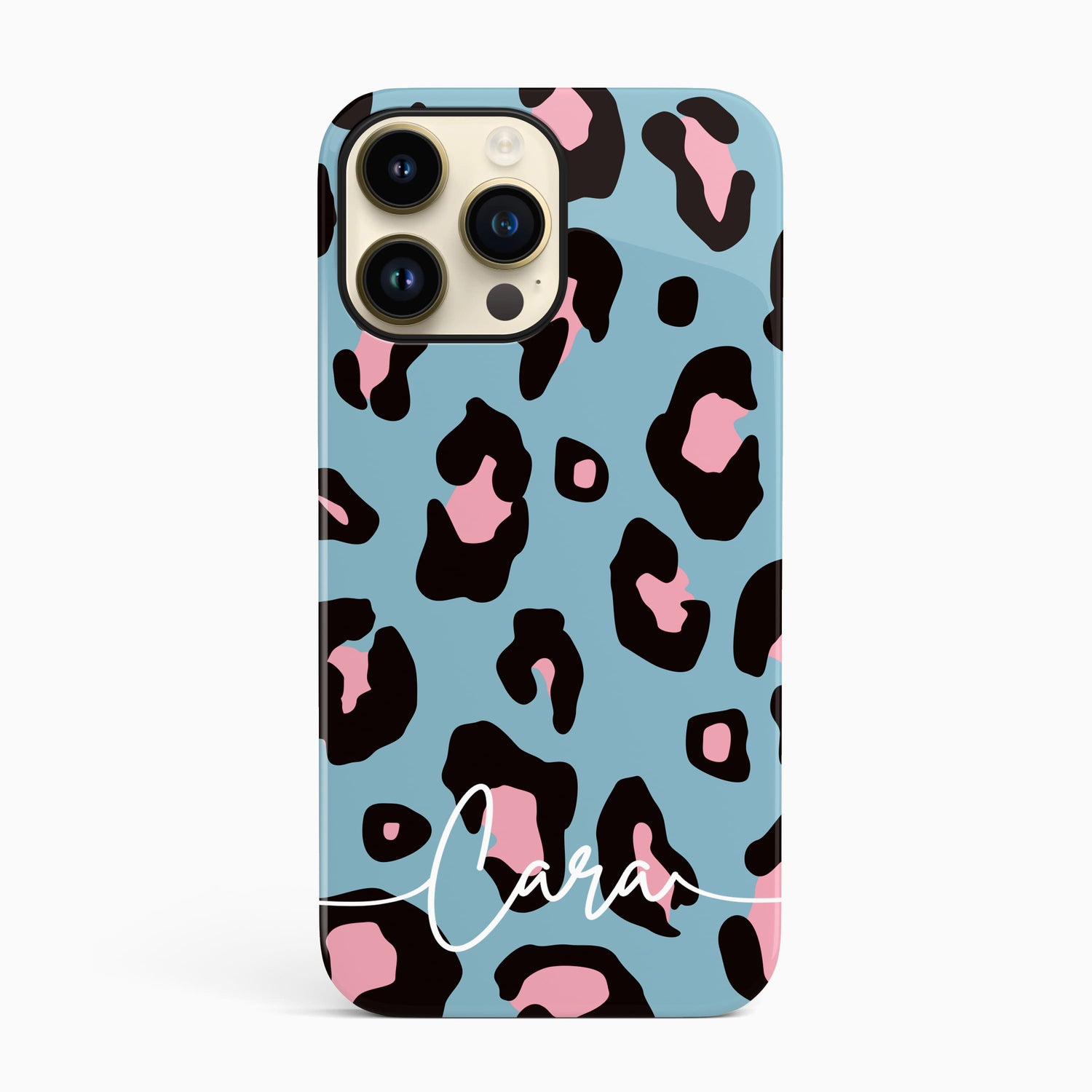 Light Blue and Pink Leopard Print Custom Phone Case iPhone 14 Phone Case