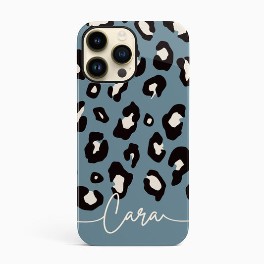 Blue Leopard Print Pattern Personalised Phone Case iPhone 14 Phone Case