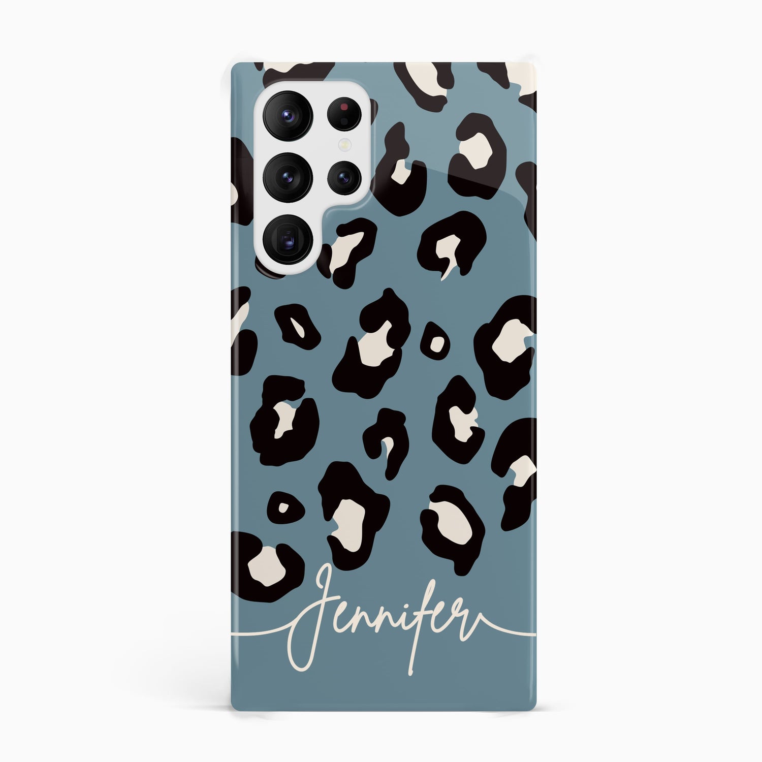 Blue Leopard Print Pattern Personalised Phone Case Samsung Galaxy S22 Ultra Phone Case