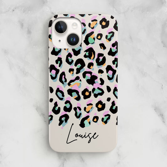 Custom Name Rainbow Leopard Print Phone Case iPhone 14 Phone Case