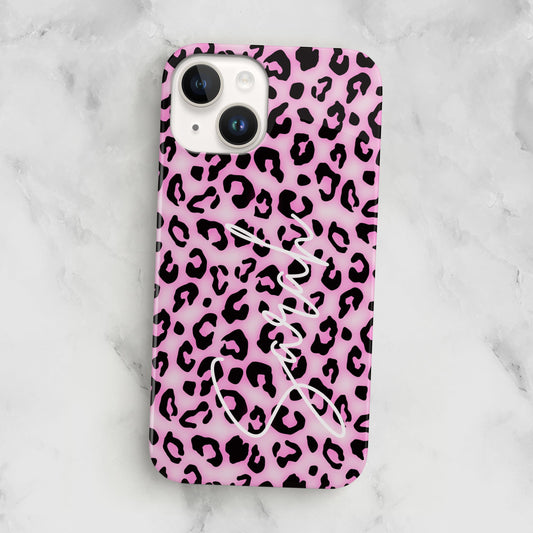 Personalised Pink Blush Leopard Print Phone Case iPhone 14 Phone Case