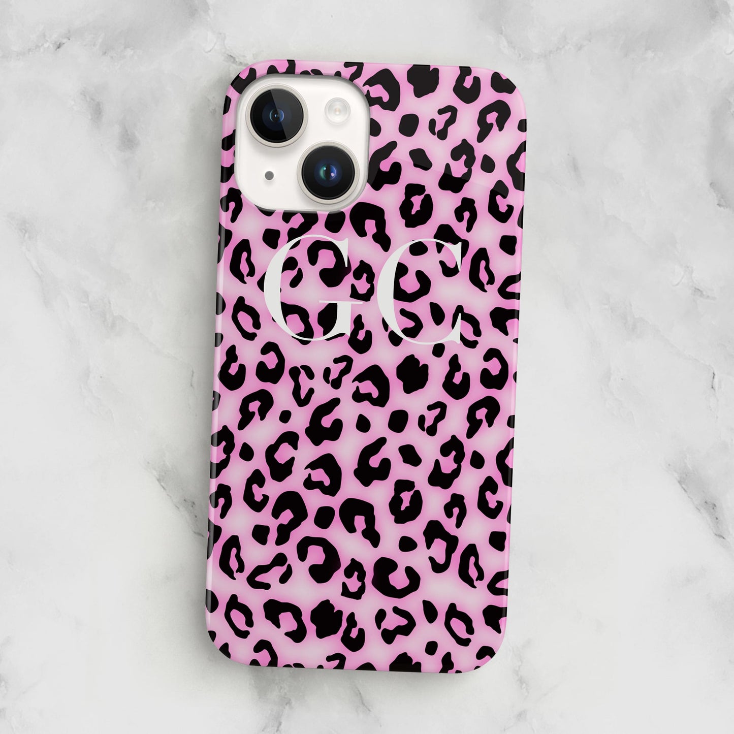 Baby blush pink Leopard Print initials Phone Case iPhone 14 Phone Case