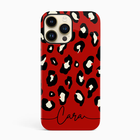 Custom Name Red Leopard Print Phone Case iPhone 14 Phone Case